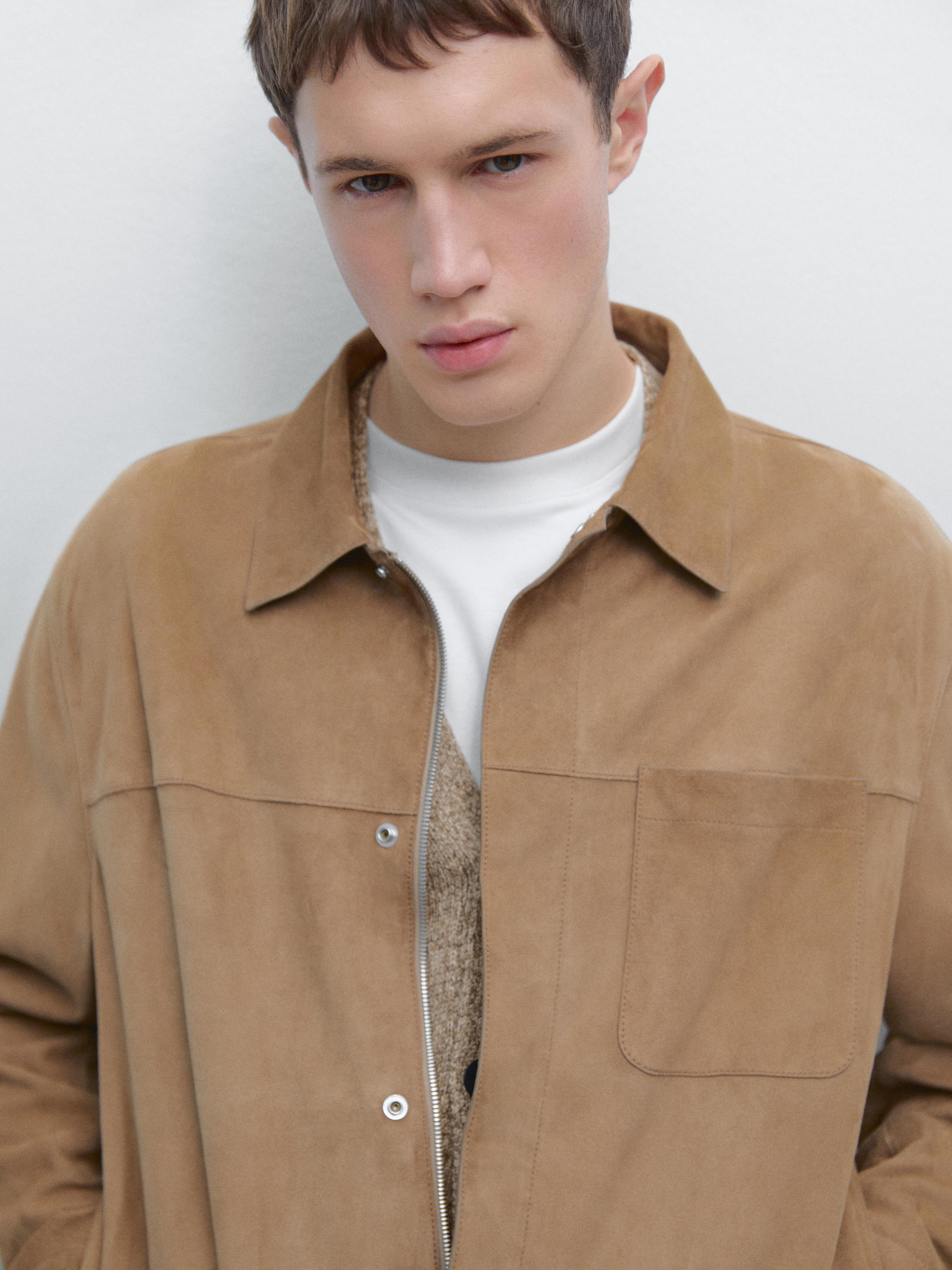 Suede leather jacket with pocket detail